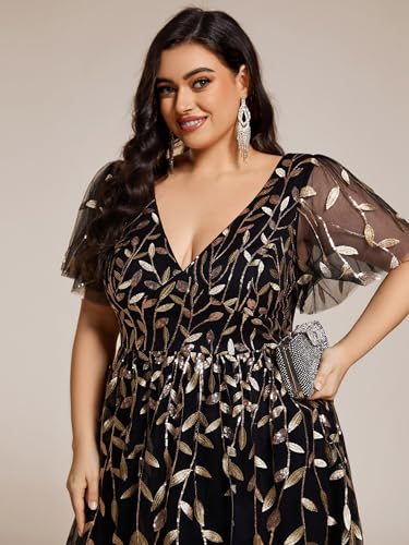 Image of Ever-Pretty Womens Embroidered Tulle Plus Size Cocktail Evening Party Dress A-Line Midi Wedding Guest Dresses for Curvy Women