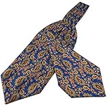 Allbebe Men's Blue Orange Floral 100% Silk Cravat Ties Jacquard Woven Ascot