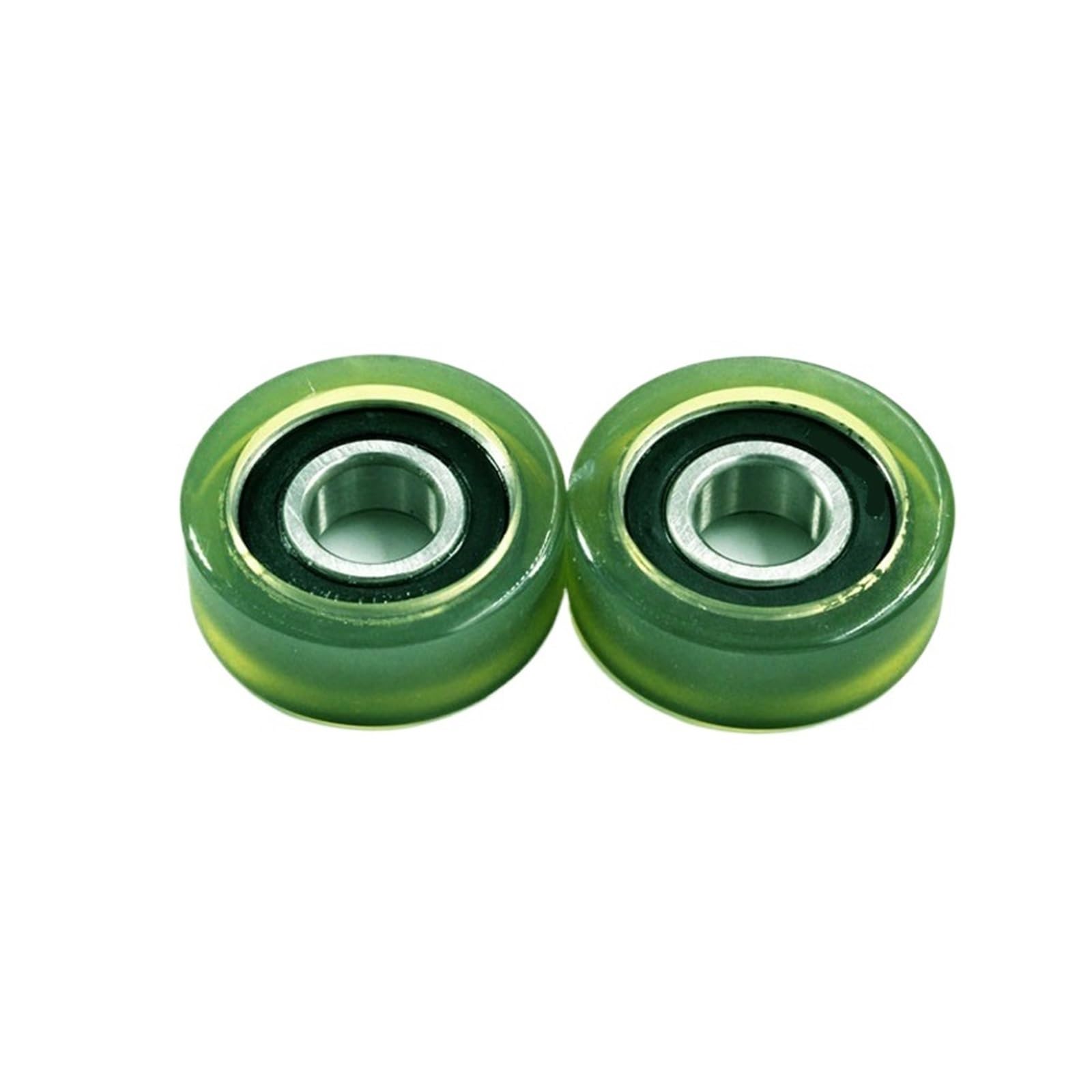 2 pezzi di cuscinetti rivestiti in poliuretano (PU) 17 * 50 * 18 623ZZ, diametro del foro 17 mm, diametro del rullo della puleggia da 2 pollici 50 mm, spessore 18 mm.