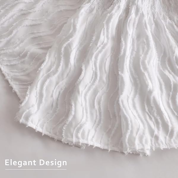 MIYE Wrap Around Ruffled Lace Bed Skirt, Elastic Dust Ruffle with Adjustable Belts, Easy to Put On, Bed Frame Cover, Machine Washable (Wavy/White, Full/Twin-15 Drop) by MIYE - Used condition - Image 6