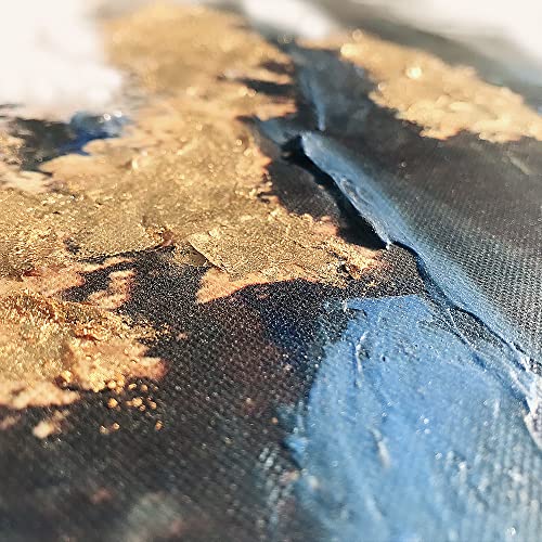 Sofoney - Hand Embellished Blue Gold Abstract Canvas Wall Art Prints With 3D Hand-Painted Texture 3 Piece Modern Abstract Painting For Living Room Bedroom Home Decor, 20"X30"X3 Panels, Ready To Hang #TOP2