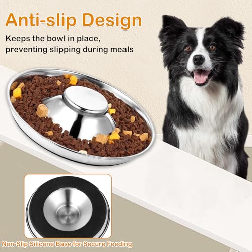 Hundenapf aus Edelstahl, 30 cm Futternapf mit Anti-Schling-Funktion & rutschfestem Silikonboden, Fressnapf für kleine und große Hunde, Welpen & Mehrhundehaushalt