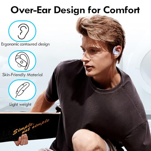 Image of kurdene Wireless Earbuds Bluetooth Headphones Sport,Over Ear Buds with Deep Bass Sound,60Hrs Playtime Earphones Redesigned Comfort Fit with Earhooks for Running,Meeting,Workout-Purple