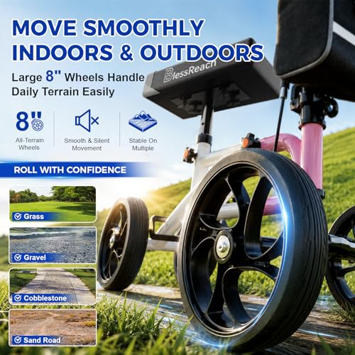 Image of BlessReach Lightweight Knee Scooter for Adults for Foot Injuries,Knee Pad | 300lbs Foldable Leg Knee Scooter, 8'' Rubber Wheels, Dual Brake, Adjustable Height, Crutch Alternative for Ankle Recovery