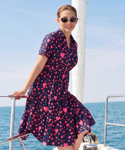 Image of CARCOS Plus Size Dresses for Curvy Women Collared Vneck Short Sleeve Dresses Midi Summer Ruffle Dress with Pocket XL-5XL