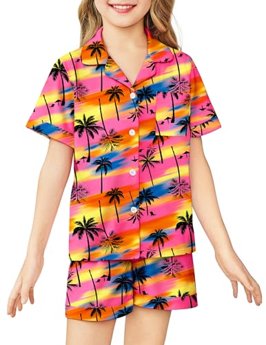 Image of Arshiner Girls Pajamas Sets Short Sleeve Kids Pjs Button Down Sleepwear