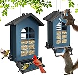 2025 Squirrel Proof Bird Feeder for Outdoors Hanging, 8LBS Metal Hanging Bird Feeder with Bilateral Weight-Activated Perches, Large Capacity Wild Bird Feeder - Squirrel Chewing Proof（Blue）
