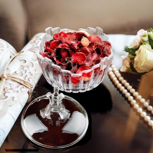 Image of WRINGO Stylish Candye Jar with Lid | Transparent Glass Storage Jar for Candy, Cookies, Chocolates, Dry Fruits & Snacks | Airtight Decorative Kitchen Container | Multipurpose Candye Bowl | (Pack of 1)