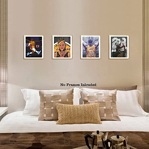 King Lebron James Wall Art Prints, Lakers Basketball Sports Superstar Theme Canvas Posters, Sports Inspirational Posters Wall Art For Men Cave Boys Bedroom Home Decor, Set Of 4 (8"X10" Unframed) #TOP1