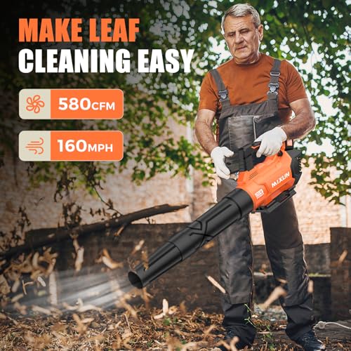 Leaf Blower Cordless - 580CFM/160MPH Electric Leaf Blower, 2 X 4.0Ah Battery and Charger with 3 Speed Modes, for Lawn, Yard, Sidewalk, Garage Cleaning