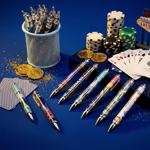 Image of Sayglossy 36 Pcs Las Vegas Ballpoint Pen Collectible Las Vegas Gift Pen Bulk Retractable USA Souvenirs for Office Supplies, 6 Styles, Black Gel Ink