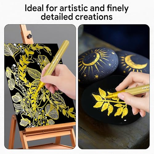 Image of SFAIH Acrylic Gold Paint Pens 2-3MM Medium Tip & 0.7MM Extra Fine