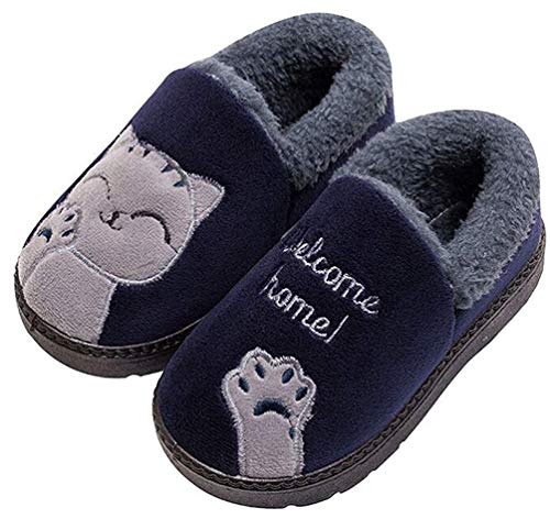 Kvbaby Chat Doux Hiver Peluche Pantoufles en Coton Chaussons Fille Garcon Slip sur Intérieure Maison Chaussure Accueil Slippers Anti-dérapant pour Bebe - Bleu -EU 26.5/CN 29