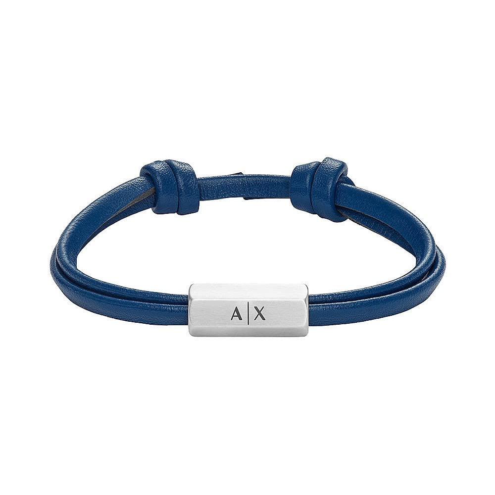 Armani ExchangePulsera Para Hombre, Longitud: 310mm, Ancho: 20mm Pulsera Cuero Azul, AXG0094040