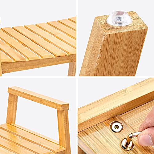 Oasiscraft Bamboo Shower Bench, 22" Shower Chair With Free Soap Dish, Waterproof Wood Spa Bath Seat With Arms Wooden Bathroom Stool Shower Seat For Indoor Outdoor #TOP7