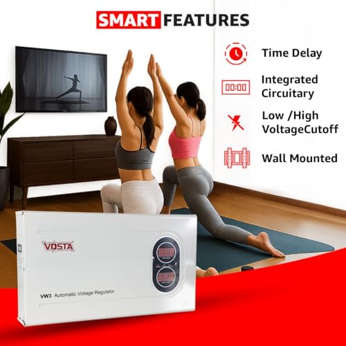 Image of Vosta VW3 3KVA Voltage Stabilizer for AC 1.5 Ton, Treadmill, TV and Other Home Appliances Comes with Copper Toroidal Coil, 4 Relays, Metal Body, Input 140V~260V Output 220V 1Year Warranty, LED Display