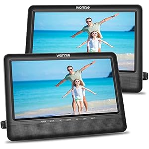WONNIE 10.5'' Dual Screen DVD Player Portable Headrest CD Players for Kids with 2 Mounting Brackets Built-in 5 Hours