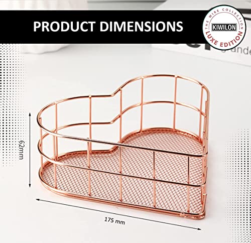 Image of Mini Heart Shape Metal Basket for Fruits, Cosmetics, Snacks & Desk Organizer | Rose Gold Wire Storage Basket for Kitchen, Dining Table, Vanity & Office