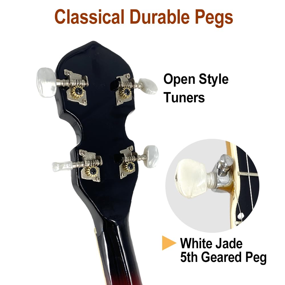 Banjo 5 corde 96,5 cm Sapele Principianti Kit Strumenti Musicali Mogano Risonatore Banjo Chiuso Indietro con Borsa Premium Cinghia e pickup per Adulti Antipasti