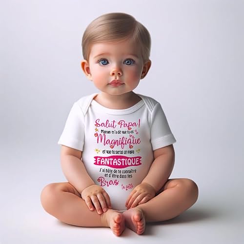 Corredino Neonato Body bébé fille avec message pour papa – “Salut Papa !” – Cadeau naissance ou annonce de grossesse – vue 2