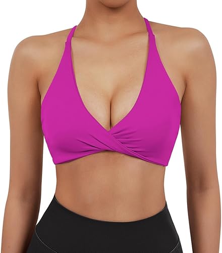 Miniatura 3 de SUUKSESS Sujetador deportivo de 2 piezas para mujer, con espalda abierta, con tirantes delgados, cuello en V, para entrenamiento
