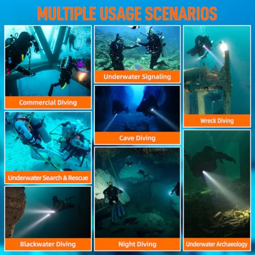 Linterna de buceo para exploración de cuevas marinas y buceo nocturno profundo 5
