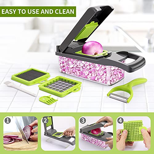Vegetable Chopper,Senbowe Multifunctional 13-In-1 Food Choppers Onion Chopper Vegetable Slicer Cutter Dicer Veggie Chopper With 8 Blades,Colander Basket,Container For Salad Potato Carrot Garlic #TOP4