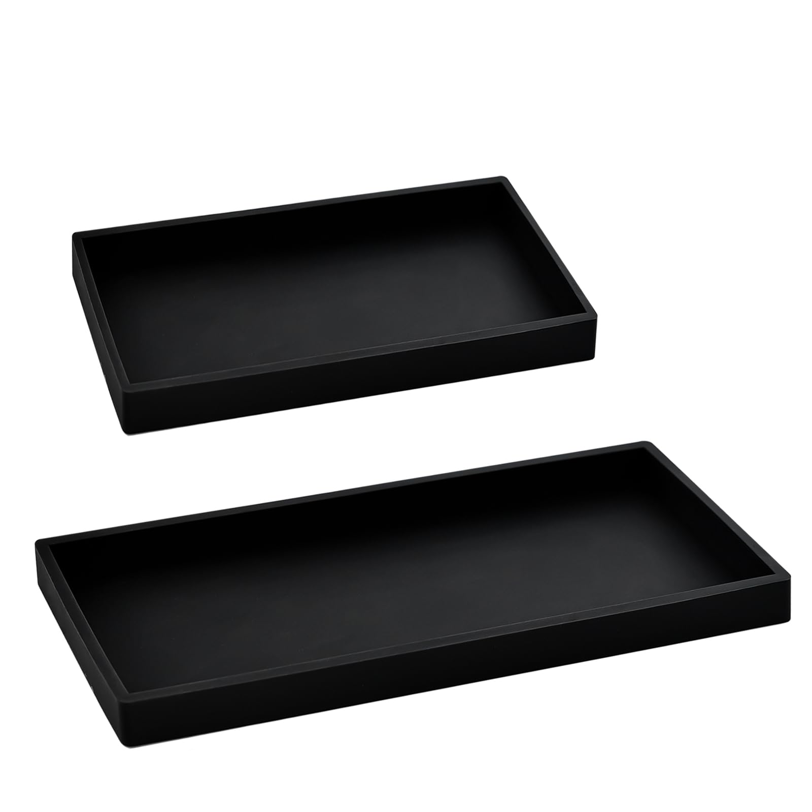 2PCS(7.87” L and 11.8” L) Silicone Soap Dispenser Tray, Kitchen soap Caddy countertop, Toilet, Black Tray for Scrubber, Lotion Bottles, Perfume, Jewelry, Candle, Key Trinket Ring-Black