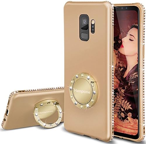 Galaxy S9 Case for Women, Glitter Girls Girly Phone Cover with Kickstand Grip Finger Ring Stand Slim Protective Luxury Diamond Sparkle Bling Samsung Galaxy S9 Case - Gold