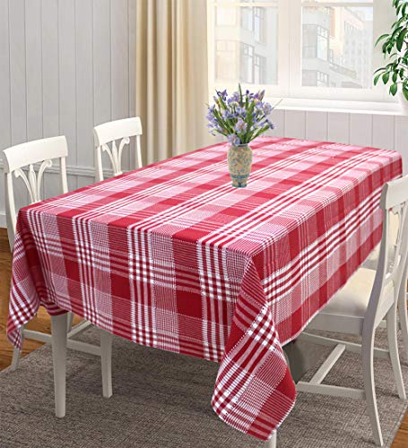 Image of AIRWILL , 100% Cotton Self Designed 4 Seater Table Cloth, Pack of 1 Pc., Rectangular, Red