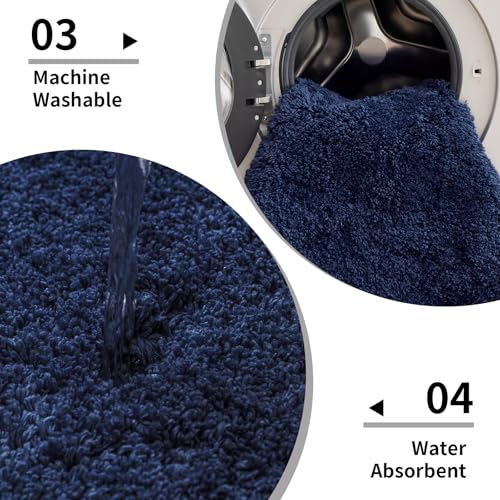 Image of Shaggy Polyester Microfiber Round Rug Carpet for Living Room | Ultra Soft Fluffy Plush Area Rug | Anti-Skid Non-Slip Backing | Washable Carpet for Bedroom- (5x5 feet, Ring Blue, Round)