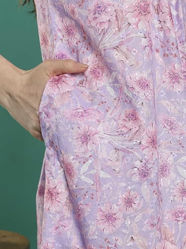 Image of 9shines Label Stylish Chikankari Cotton Nighty Maxi for Women | Full Length Nightgown | Nightdress with Pocket | Embroidery Nighty | Soft Comfortable Cotton Nightwear (1545)