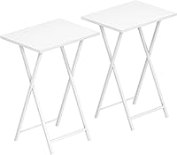 Vista 12 de HOOBRO Mesas plegables para TV, juego de 2 mesas auxiliares para espacios pequeños, mesas industriales para comer en el sofá, marco de metal