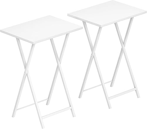 Miniatura 12 de HOOBRO - Juego de 2 mesas de TV plegables, mesas auxiliares para espacio pequeño, mesas de aperitivos industriales para comer en el sofá, marco de