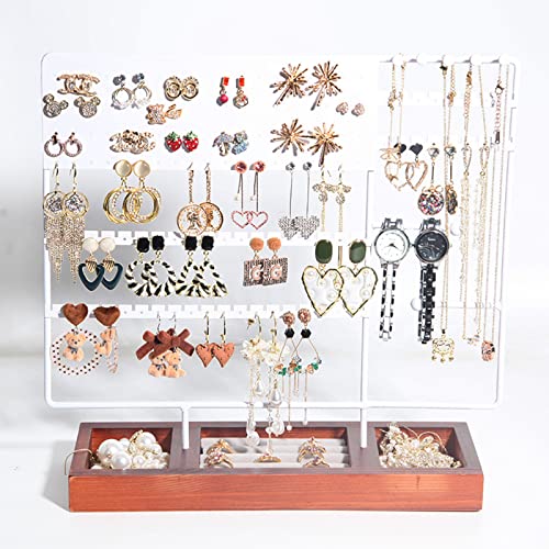 Vinteky Schmuck-Organizer, Schmuck-Organizer, Ohrringständer aus Holz und Metall, Vintage-Schmuckkästchenhalter, L-förmig, Weiß Cover