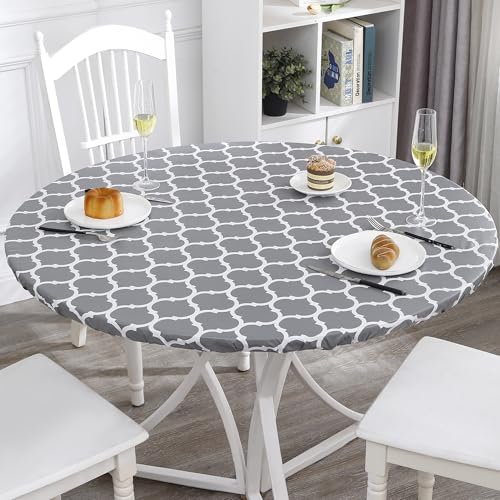 Walrus Round Vinyl Fitted Tablecloth with Flannel Backing Elastic Edge Design Table Cover Waterproof Oil-Proof PVC Table Cloth Stain-Resistant Best for 37"-44" Round by Walrus - Used condition - Image 4