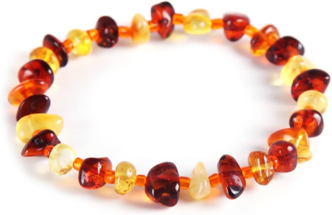 Natural Baltic Amber Bracelet for Adults (Women/Men)/ Baltic Amber Rainbow Beads Certified Amber Jewelry/Stretch Handmade Gemstone Wristband