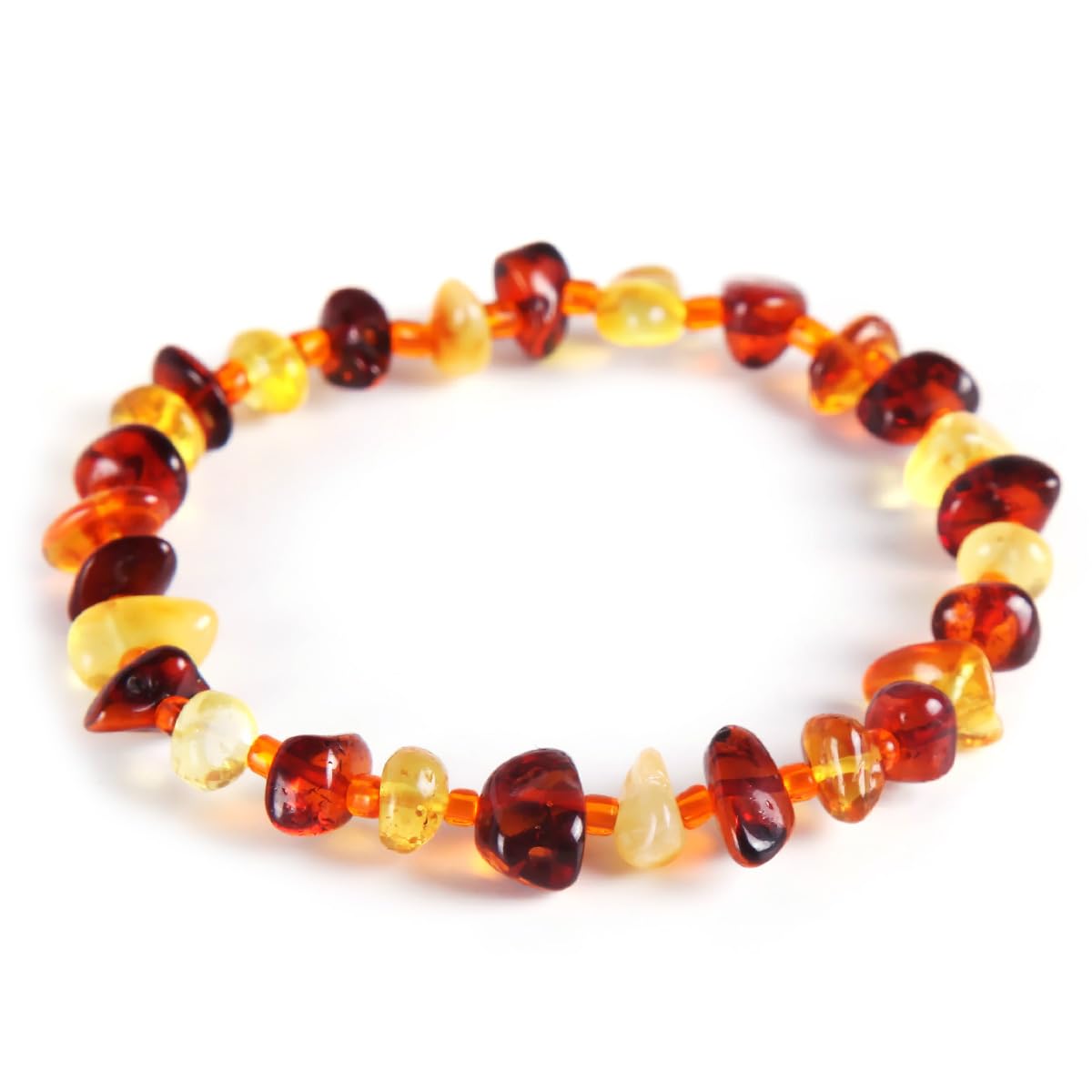 Guptue Natural Baltic Amber Bracelet for Adults (Women/Men)/ Baltic Amber Rainbow Beads Certified Amber Jewelry/Stretch Handmade Gemstone Wristband