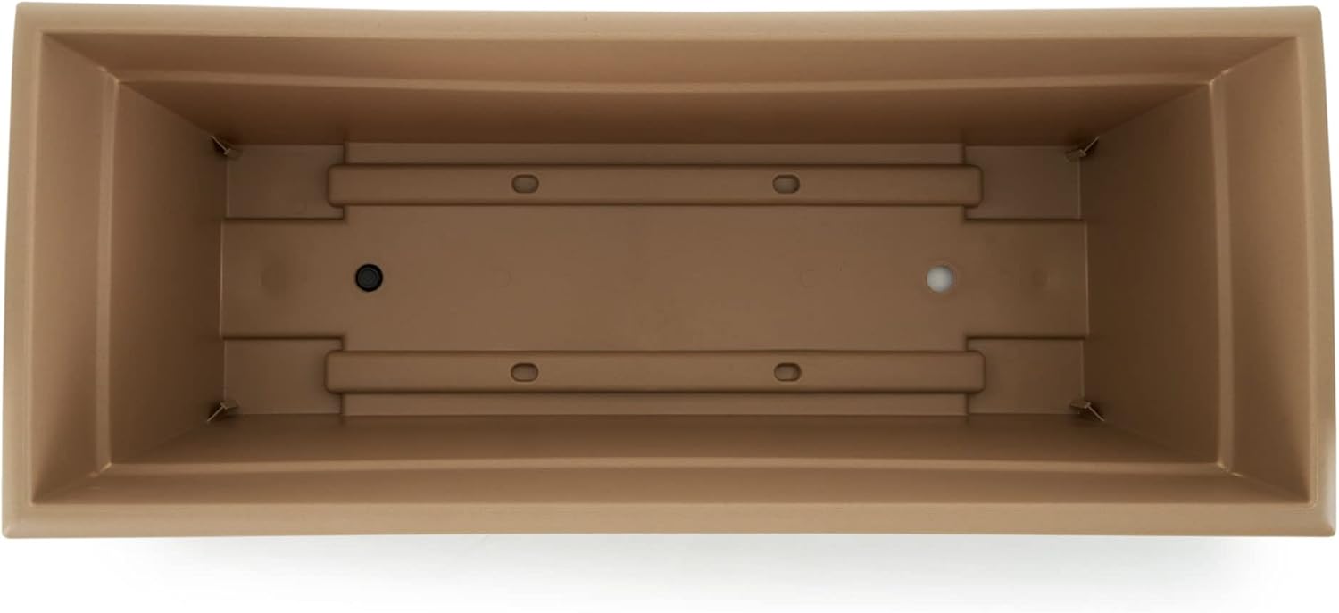 The HC Companies 28 Inch Romana Planter Box with Drainage Plug, Lightweight UV-Resistant Plastic Outdoor Planters, 1-Pack Flower Box for Garden, Patio, Balcony, and Fence, Sandstone
