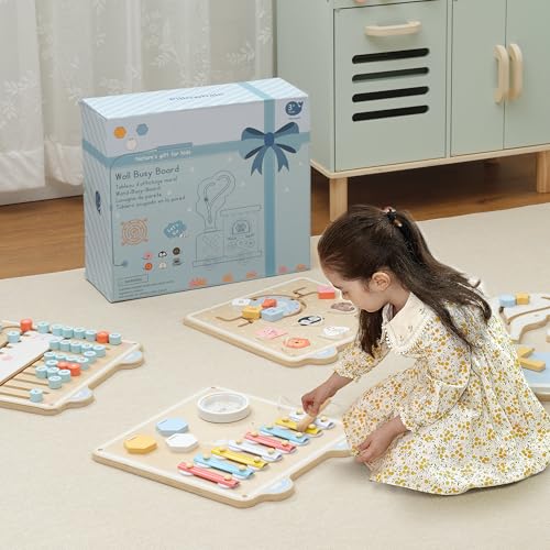 Pillowhale Train Activity Wall Busy Board, Wooden Montessori Sensory Toys, 12-in-1 Learning Activity Center for Playroom,Daycare, Nursery, Classroom, Educational Toys for Toddler - Image 8