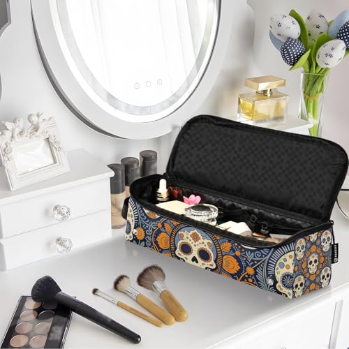 Bolsa de viaje para herramientas de cabello con alfombrilla para plancha, estuche portátil para plancha y accesorios para el cuidado del cabello, diseño de calaveras de azúcar naranja Día de los Muertos miniatura 7