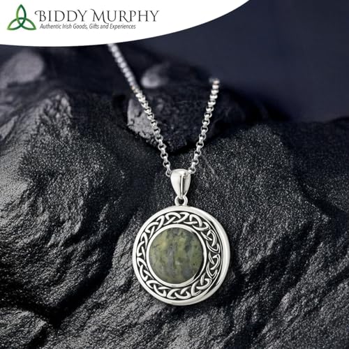 Biddy Murphy 925 Sterling Silver Celtic Weave Connemara Marble Pendant Necklace for Women, Black Patina Detail, 7/8", 18" Inch, Traditional Irish Jewelry, Imported from Ireland2