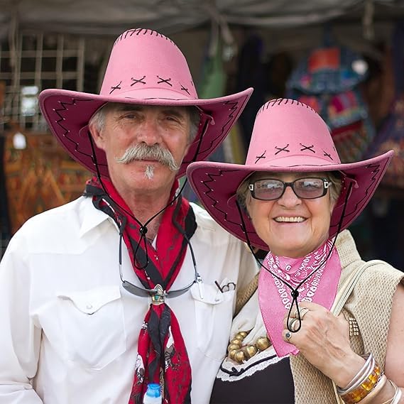MALLOOM Lot de 24 Chapeau de cowboy western, accessoires de déguisement, ensemble bandana à motifs cachemire, chapeaux de cowgirl en gros pour femmes et hommes, déguisements et fêtes (Rose)