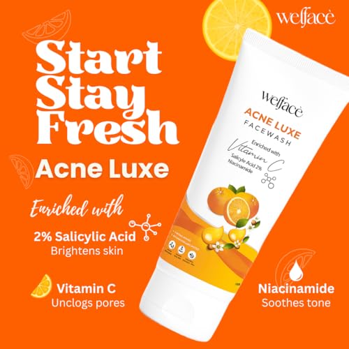 Image of Welface Acne Luxe Face Wash with Vitamin C, 2% Salicylic Acid & Niacinamide | Anti Acne Face Cleanser for Men & Women | Deep Pore Cleansing, Oil Control, Blackhead & Pimple Removal | Brightening Face Wash for Oily, Acne-Prone & Combination Skin | Removes Dirt, Excess Sebum & Tan | 100 ml