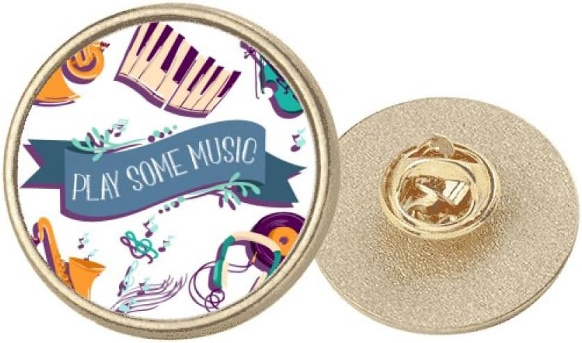 Electric Piano Music Headset Sounds Round Metal Golden Pin Brooch Clip