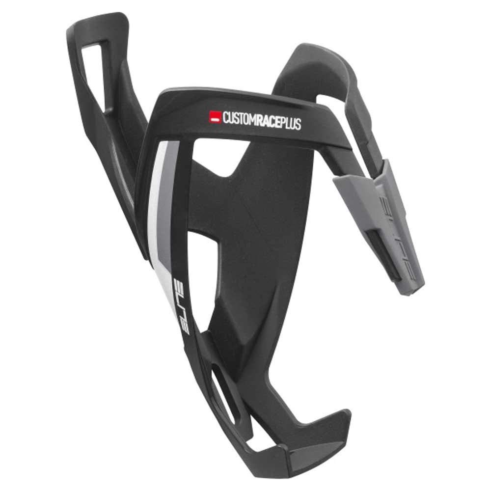 Elite Custom Race Plus Portabidón Negro Mate Gráfico Blanco – Ligero Resistente – Bicicleta Carretera MTB Gravel E-​Bike – Portabidon Ciclismo Universal