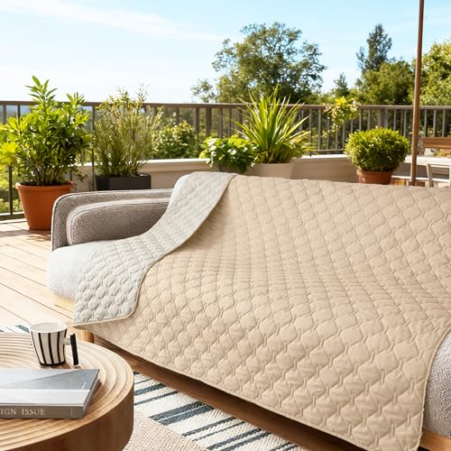 Image of gogobunny 100% Double-Sided Waterproof Dog Bed Cover Pet Blanket Sofa Couch Furniture Protector for Puppy Large Dog Cat, Reversible (82x102 Inch (Pack of 1), Dark Beige /Light Beige)