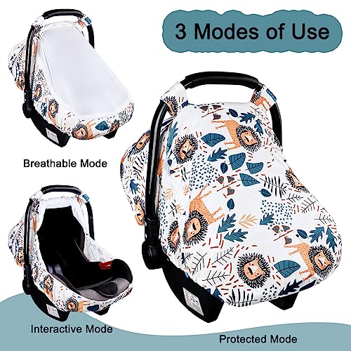 Image of SWESEN Car Seat Covers for Babies, Lion Baby Car Seat Cover with Zipper Mesh, Carseat Cover Boy, Stretchy Infant Carseat Canopy, Animal