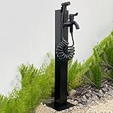 Wassersäule Garten mit Wasserhahn und Spritzpistole, Wasserzapfsäule Wasserzapfstelle Edelstahl, Schwarz Wassersäule Standbrunnen für Bewässerung Waschen, UV- & Frostsicher,Black-60cm