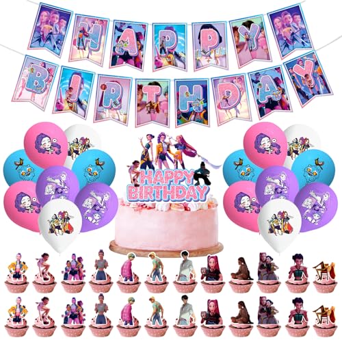 ZXTGBQ Decorazioni Feste Compleanno Tema, Kit Di Decorazioni Per Feste, Decorazioni per Cupcakes Banderoles Palloncini Decorazioni, Feste di Compleanno per Ragazze Ragazzi